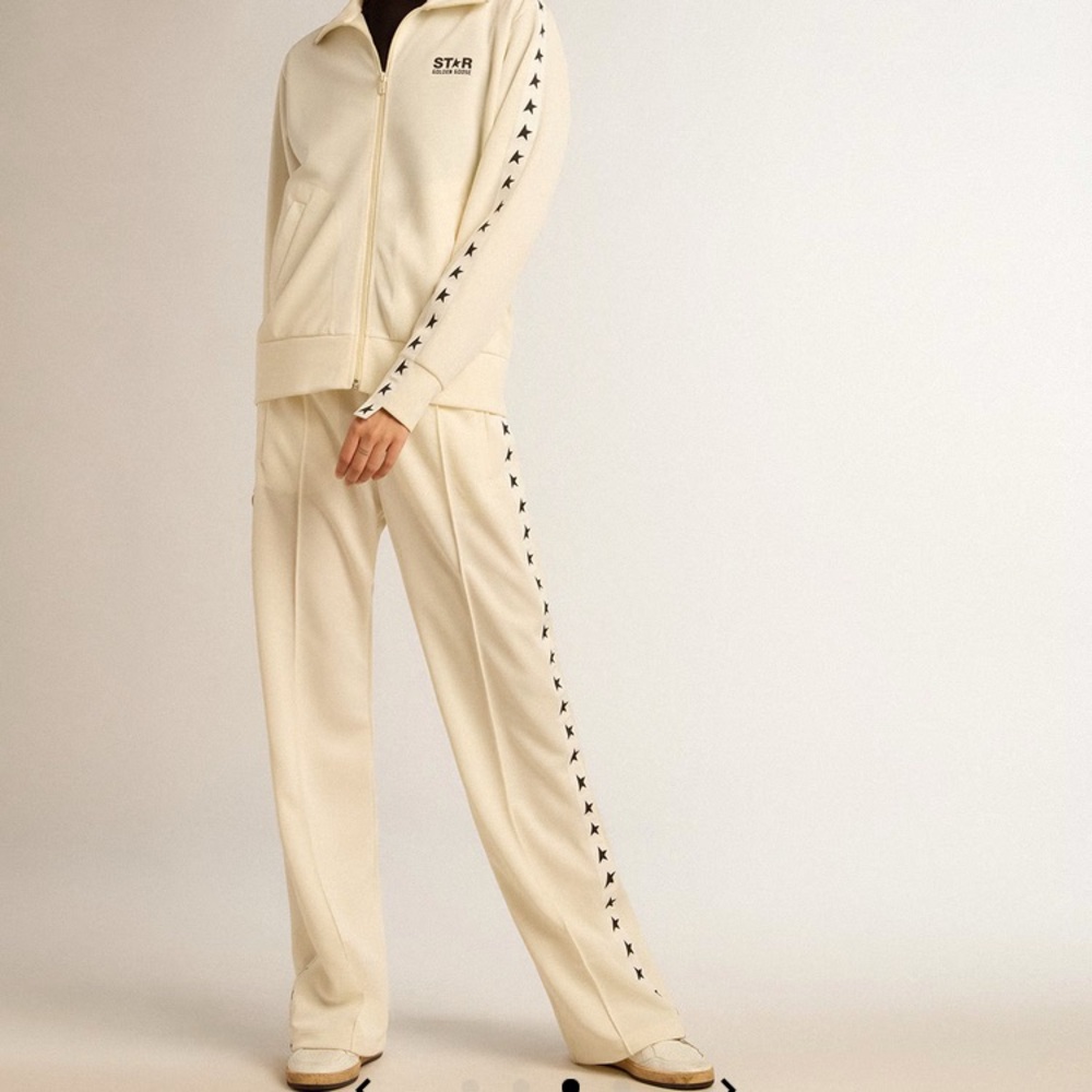 Golden Goose Cream Track Pants with Black Star Trim